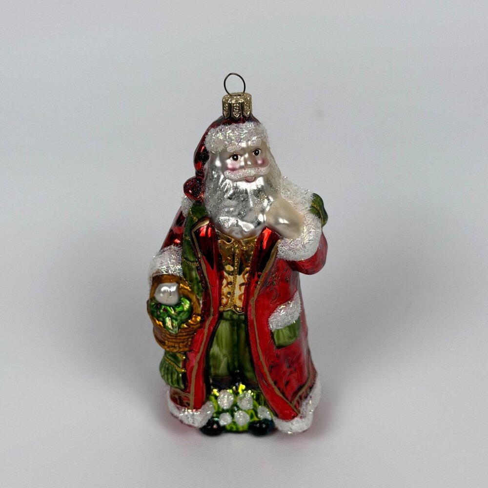 Vintage Summit Old World Blown Glass Santa Carrying Basket Ornament 5.5"